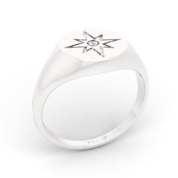 Pierścionek ozdobny - sygnet z różą wiatrów i kryształkiem Preciosa, srebro próby 925, PB-0011 r.18