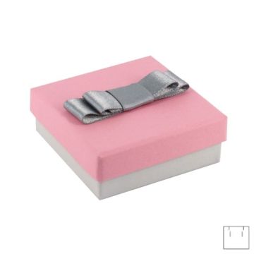 Ozdobne papierowe pudełko na biżuterię - różowo szare ze wstążką - z gąbką, 6,6 x 6,6 cm