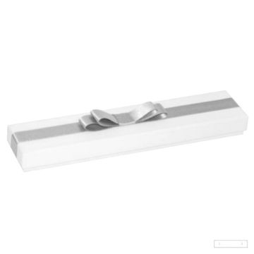 Ozdobne papierowe pudełko na biżuterię - białe ze wstążką - z gąbką, 20,8 x 4,6 cm