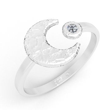 Ozdobny pierścionek z księżycem i kryształkiem Preciosa, srebro 925, PB-0016