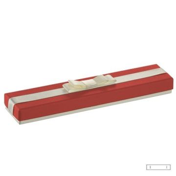 Ozdobne papierowe pudełko na biżuterię - czerwono beżowe ze wstążką i z gąbką, 20,8 x 4,6 cm