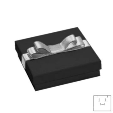 Ozdobne papierowe pudełko na biżuterię - czarne ze wstążką - z gąbką, 8,6 x 8,6 cm