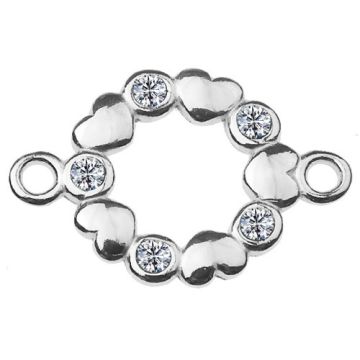 Round Connector with Hearts and crystals, Silver 925 S-CHARM 321