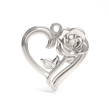 Decorative two-color charm - heart with rose pendant, Silver 925 S-CHARM 792