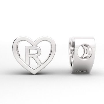 Decorative open-work charm, Heart with letter R, silver 925 HEART ODL-R