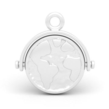 Decorative pendant, rotating -world map and airplane, Silver 925 R11