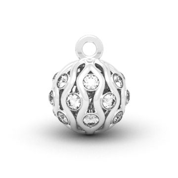 Decorative pendant - open work ball charm with crystals, Silver 925 S-CHARM 801