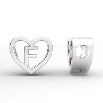 Decorative open-work charm, Heart with letter F, silver 925 HEART ODL-F