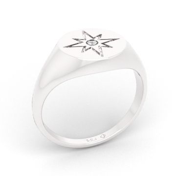 Decorative ring - signet ring with wind rose and Preciosa crystal, silver 925 PB-0011, size 18