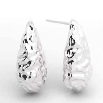 Stud earrings, in the shape of a long drop with a wavy surface, silver 925, SZ 183