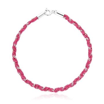 Fuchsia Cordbase for the bracelet - with anker chain - braided, braid, silver 925 18 CM