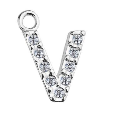 Charm Letter V with crystals, Silver 925 S-CHARM V