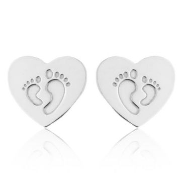 Heart wit baby feert earstuds / earrings , silver 925 SZ 542