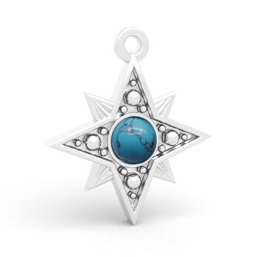 Decorative pendant - Wind rose / star with natural stone 4 mm, Silver 925 S-CHARM 802