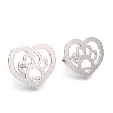 Decorative Earstuds - Heart with a dog's paw, silver 925 SZ 915