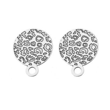 Earrings/earstuds circles with leopard pattern with jumpring, Silver 925 SZ 862