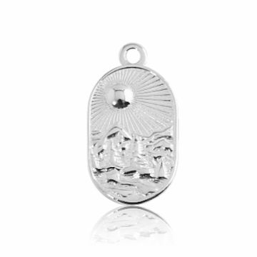 Oval decorative pendant - mountains, sun, forest, silver 925 S-CHARM 819