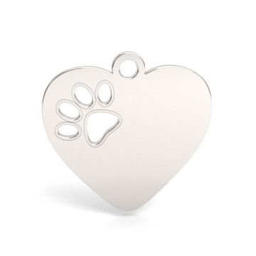 Engravable Charm - Heart pendant with Dogs Paw, Silver 925 BL 956 - 0,4 mm