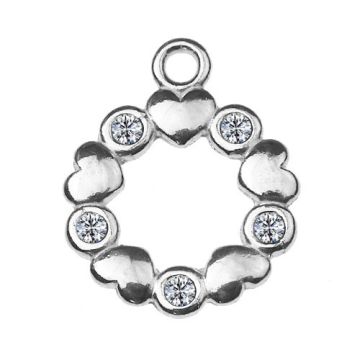 Round Charm with Hearts and crystals, Silver 925 S-CHARM 320