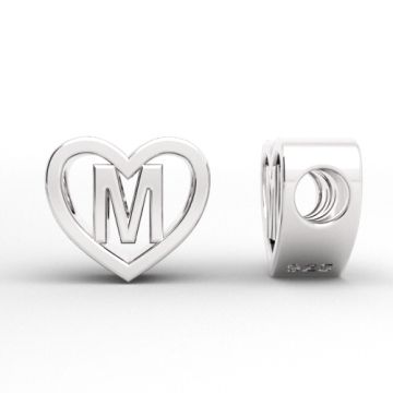 Decorative open-work charm, Heart with letter M, silver 925 HEART ODL-M