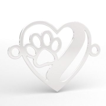 Charm/Connector Heart with Paw, engravable, 925 silver BL 1008 - 0.8 mm