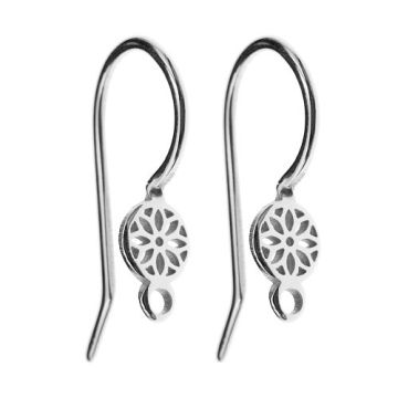 Earwires with rosette and jumpring, Silver 925 BO 59