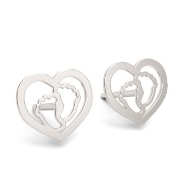 Decorative Earstuds - Heart with baby feet, silver 925 SZ 911