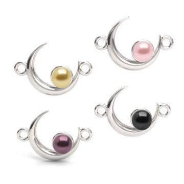 Decorative connector  - Moon with Preciosa pearl 4 mm, silver 925 S-CHARM 739