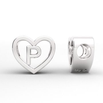 Decorative open-work charm, Heart with letter P, silver 925 HEART ODL-P