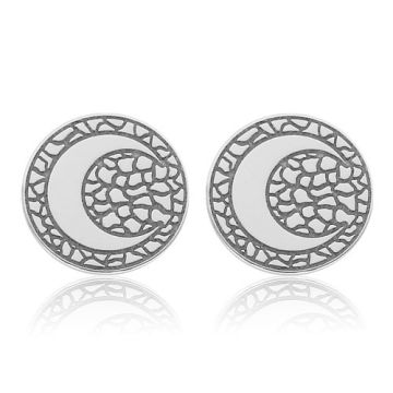 Decorative Earstuds with moon and engraved pattern, silver 925 SZ 152