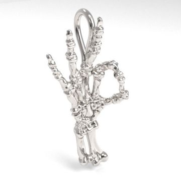 Decorative open-work charm/pendant hand skeleton with OK symbol, silver 925 S-CHARM 674