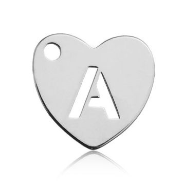 Charm Heart with Letter A Silver 925 BL HEART A - 0,8 mm