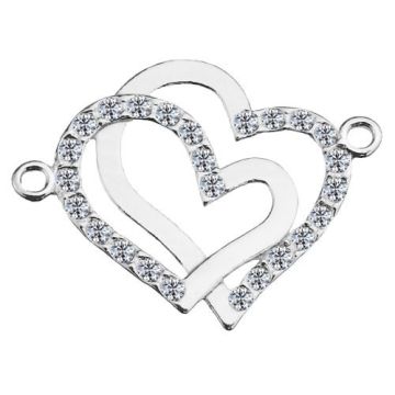 Connector Double Heart with crystals, Silver 925 S-CHARM 515