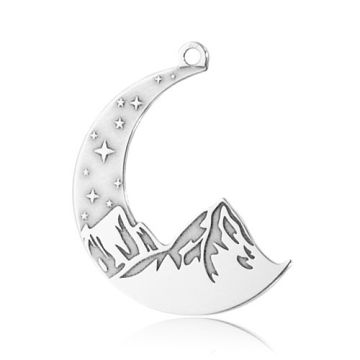 Decorative charm, moon with mountains and stars, silver 925 BL 968 - 0,8 mm