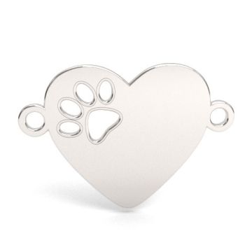 Engravable connector - Heart with Dogs Paw, Silver 925 BL 957 - 0,8 mm