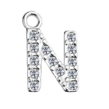 Charm Letter N with crystals, Silver 925 S-CHARM N