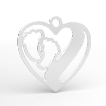 Charm Heart with Baby Feet, engravable, 925 silver BL 1005 - 0.4 mm