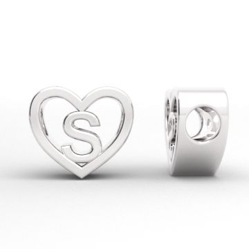 Decorative open-work charm, Heart with letter S, silver 925 HEART ODL-S