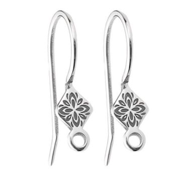 Earwires with engraved ornament and jumpring, Silver 925 BO 58