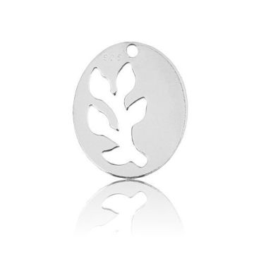 Oval Charm with LEAVES Silver 925 BL 59 - 0,4 mm