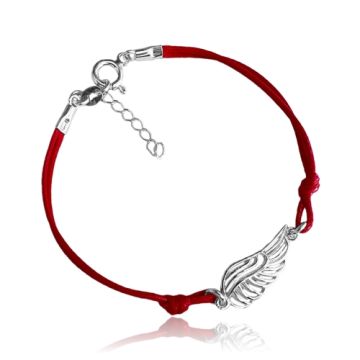 Red cord bracelet with openwork feather, 925 silver PP-0415