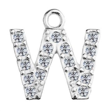 Charm Letter W with crystals, Silver 925 S-CHARM W