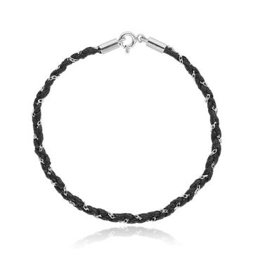 Black Cordbase for the bracelet - with anker chain - braided, braid, silver 925 18 CM