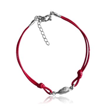 Red cord bracelet with small feather, 925 silver PP-0414