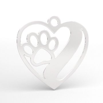 Charm Heart with Paw, engravable, 925 silver BL 1007 - 0.4 mm