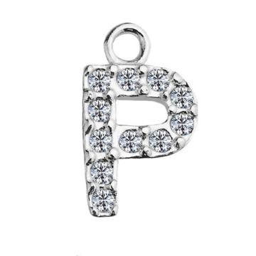 Charm Letter P with crystals, Silver 925 S-CHARM P