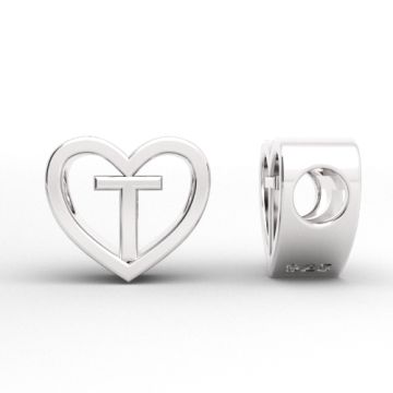 Decorative open-work charm, Heart with letter T, silver 925 HEART ODL-T