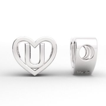 Decorative open-work charm, Heart with letter U, silver 925 HEART ODL-U