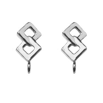 Earstuds Two Squares with ring Silver 925, SZ 61