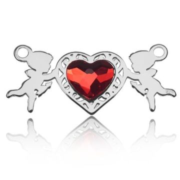 Connector Cupids with with red heart crystal, Silver 925 BL 44 - 0,4 mm